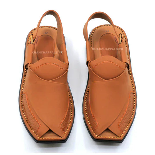 Light Brown Peshawari Chappal Genuine Leather T-Shape Charsadda Chappal